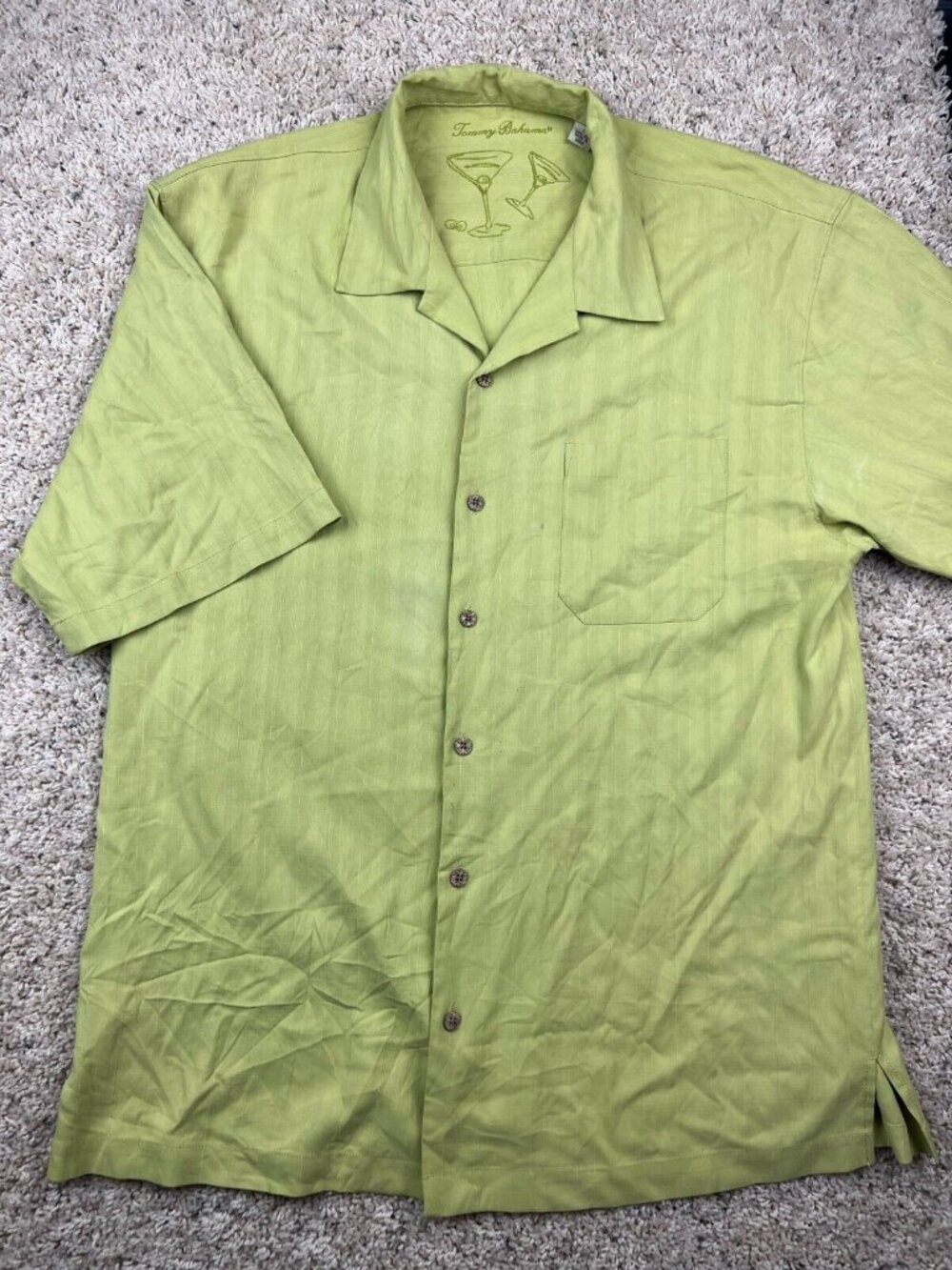 Tommy Bahama Button Up Shirt Large Green All Silk Casual Camp Men’s Hawaii Top *